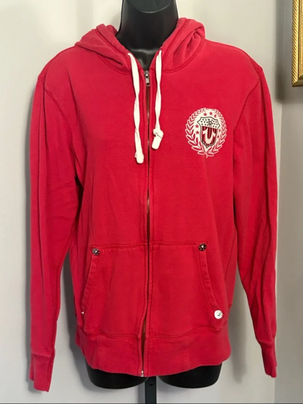 True Religion Medium Red Hoodie Full Zip Jacket Sweatshirt